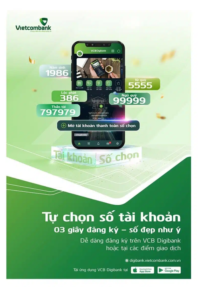 Khách hàng có thể tự chọn tài khoản số đẹp khi đăng ký mở thẻ Vietcombank online