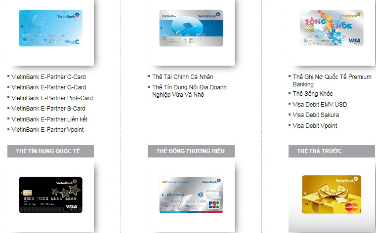 Các loại thẻ ATM Vietinbank