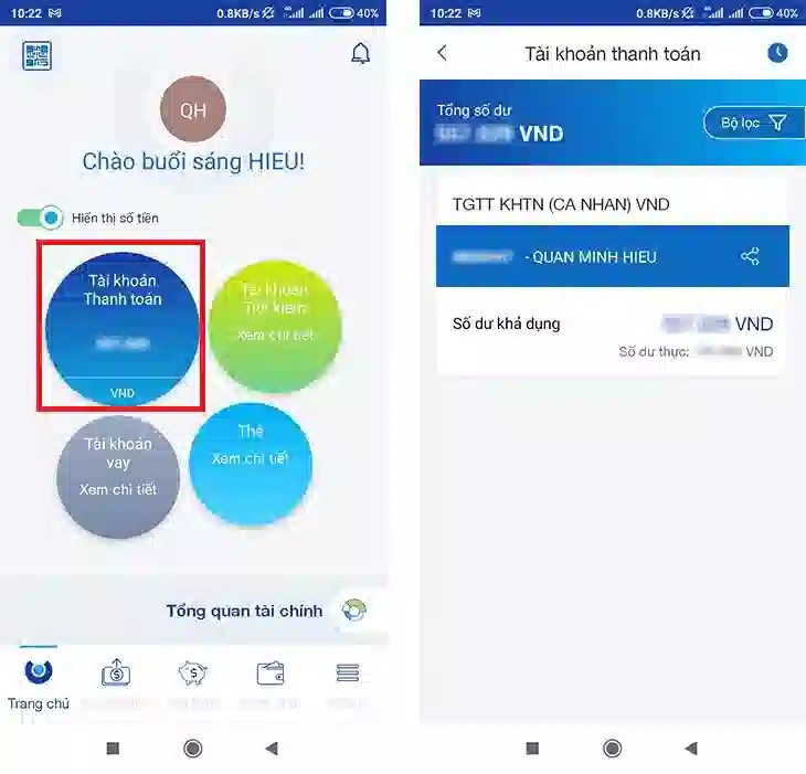 Kiểm tra số dư ACB qua app ACB ONE