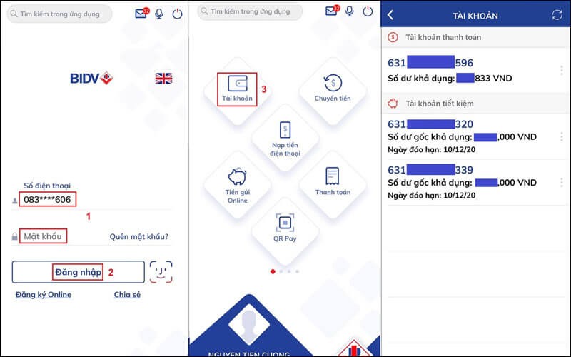 Kiểm tra số dư tài khoản qua ứng dụng BIDV Smart Banking